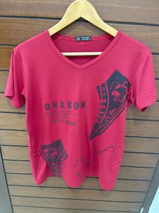 Men's Red "DRAGON JEAN" Graphic T-Shirt