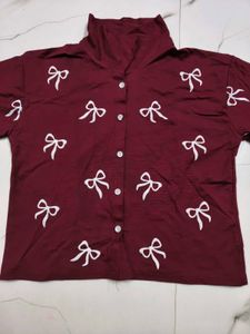 Stylish Red Bow Print Shirt