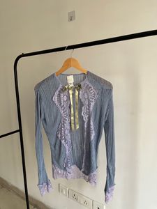 Crochet Lace Pastel Lilac Ribknit Shrug 💜