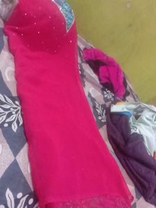 heavy stone and aari work Pink Saree