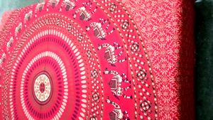 Bombay Hyies Cotton Fabric Red Designed Bed Sheet
