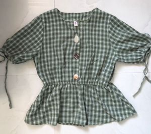 Green Plaid Peplum Top