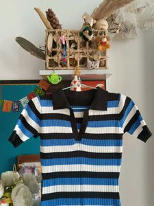 Striped Polo Neck Knit Dress
