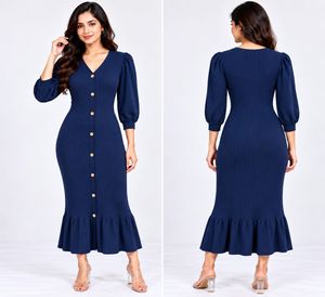 Elegant Navy Button-Down Midi Dress