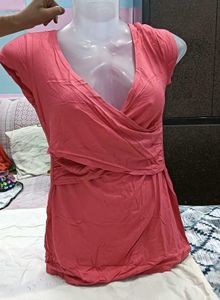 Stylish36,38👗 Coral Wrap Top