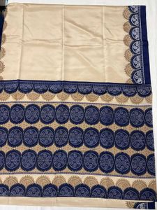 Elegant Cream and Navy Saree with Blouse