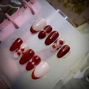 Sale🔥Handmade Blooming Flower Red Press-On Nails