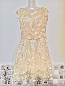Elegant Lace Overlay Midi Dress