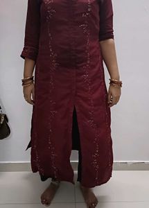 Maroon Embroidered Kurta