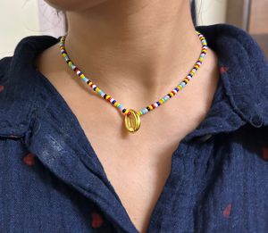 Colorful Beaded Necklace with Shell Pendant