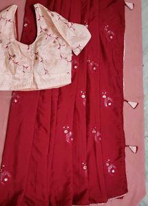 Elegant dark pink Embroidered Saree