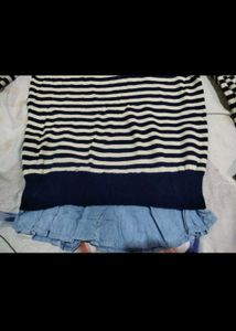 Chic Striped Sweater with Layered Hem