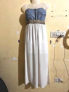 Chic Denim & White Maxi Dress