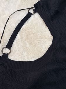 NEW Black Knit V-Neck Top with Ring Detail
