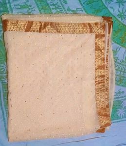 Elegant Cream Saree  Gold Border with sti