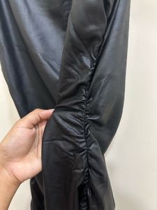 Leather type Black Ruched Mini Dress