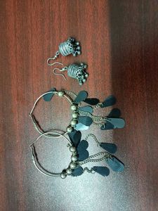 Oxidized Jhumka Earrings & Hoop