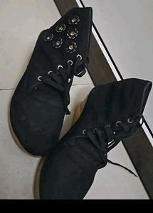 Black Ankle Boots with Floral Detail