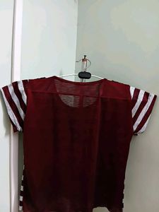 Maroon &amp; White Striped T-Shirt For Women