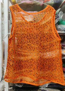 Vibrant Orange Lace Tank Top