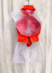 23238. Orange Halter Neck Crop Top