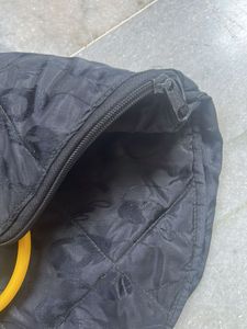Black Quilted Shoulder Bag with Yellow Handle