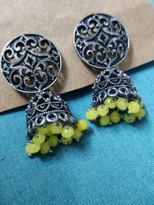 Yellow Beaded Jhumka Earrings