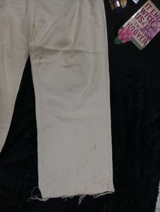 Cream Wide Leg Cropped Mango Pants