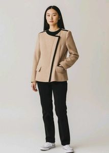 Chic Beige Blazer with Black Trim