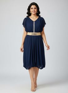 Elegant Blue Dress with Belt