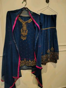 Beautiful Blue Kurta Set with Gold Embroidery