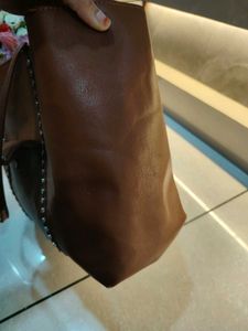 Stylish Brown Leather Tote Bag with Studs