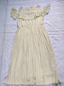 Cream Pleated Ruffle Dress