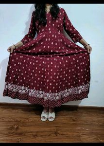 Maroon Floral Print Maxi Dress
