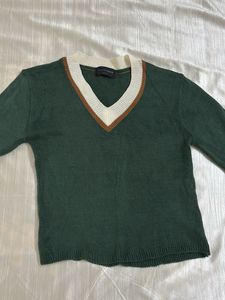 Green V-Neck Korean Sweater