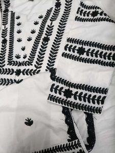 White Kurta with Black Embroidery