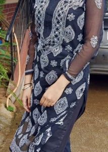 Elegant Navy Blue Chikankari Kurta Set