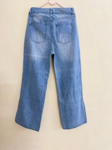 Light Wash Distressed Wide-Leg Jeans