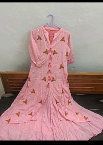 Peach Ethnic Kurta Set with Silver Stripes