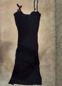Black Ribbed Spaghetti Strap Dress