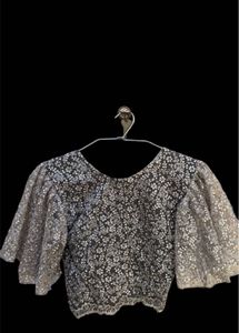 Floral Lace Crop Top with Statement Sleeves