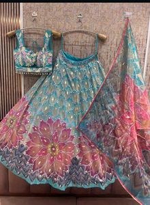 Stunning Teal Lehenga Choli with Floral Embroidery