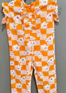 Cute Orange Bear Print Jumpsuit