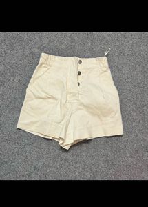 Cream Button-Up High-Waisted Shorts
