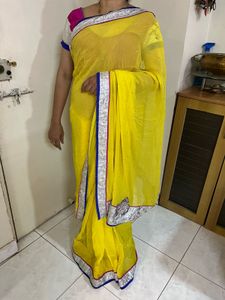 Vibrant Yellow Saree with Embellished Border