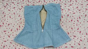 Denim Strapless Peplum Top