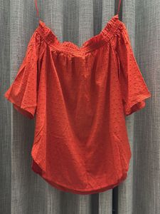 H&amp;M Chic Orange Off-Shoulder/Sq neck Textured Top
