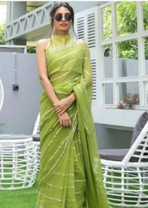 Lime Green Striped Saree