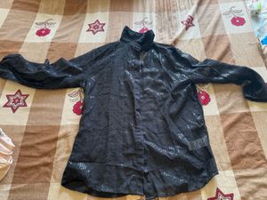 Sparkly Black Button-Up Shirt