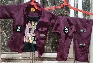 Cute Teddy Bear Print Baby Girl Outfit